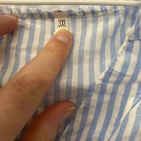 Blue white  stripe blouse/ bathing suit coverup - Picture 2 of 5